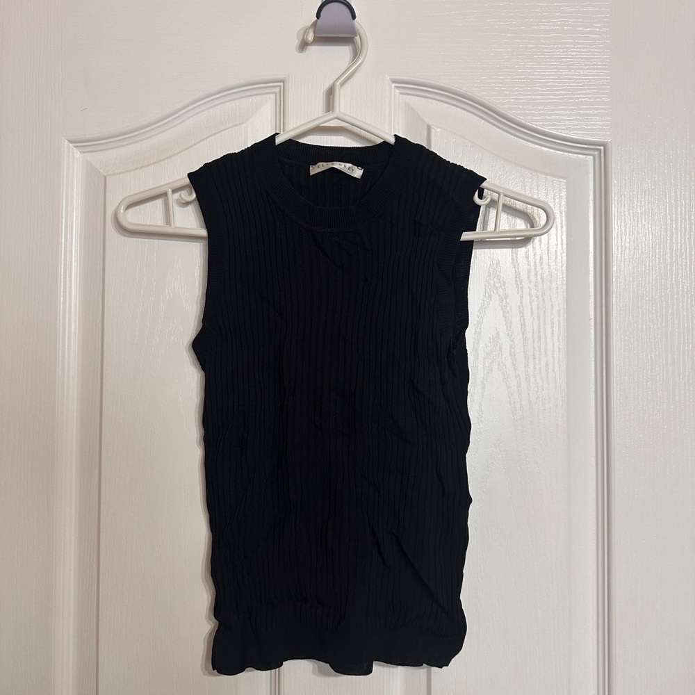 Black Sleeveless Ribbed Tank Top